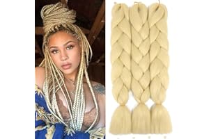 COLORFUL PANDA Colorfulpanda 3 piezas Kanekalon Extensiones de Pelo Trenzas Africanas,Pelo Resistente al calor Sintetico Para Trenzas Natural Crochet Braiding Hair,Rubio,24" 60cm