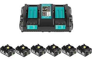 6 × 8000mAh Ersatzakku für Makita Akku 18v mit Ladegerät Li-Ion Ersatzakku für Makita Akku BL1860 BL1840 BL1830 BL1860B BL1815 BL1835 BL1850B BL1845 BL1850 194205-3 LXT-400 mit LED Anzeige