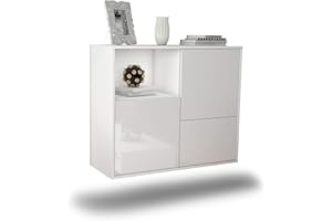 ‎DEKATI Dekati Sideboard Boise hängend (92x77x35cm) Korpus Weiss matt - Front Hochglanz Weiß - Push to Open