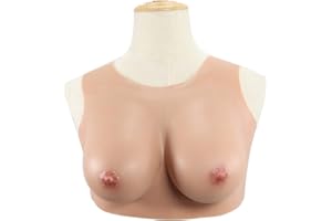 TAUZVEOK Faux Seins Silicone,Corps en Silicone Seins Costume Plaque Poitrine Transgenre, Capillaire 7E Génération Col Rond Faux Plaque Poitrine, Coussin Faux Sein,Silk Cotton whitening,G