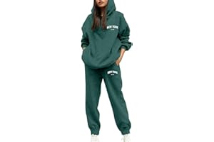 Generisch Damen Jogginganzug 2-teilig Kapuzenpullover und Jogginghosen Warmer Freizeit Hausanzug Baumwolle Lounge Set Trainingsanzug Langarm Hoodie Herbst Winter