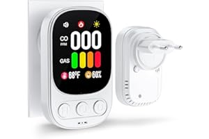 TOONKE Rilevatore Gas e Monossido Di Carbonio 4 in 1 Con Spina per Casa-Rilevatore Fumo per Gas Naturale Lpg Metano Propano Butano Con Sensori Di Temperatura e Umidità-Certificato EN 50291-Bianco