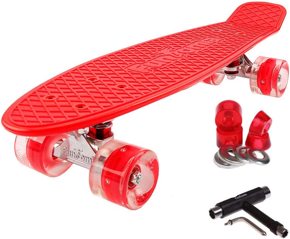 FunTomia Mini Board monopatín Skateboard 57cm - con o sin LED Ruedas - Wheel 59mmx45mm (82A) - Rodamiento ABEC-11