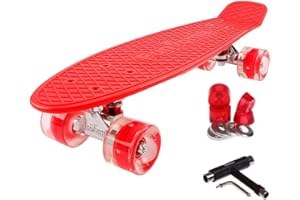 ‎FUNTOMIA FunTomia 57cm Mini-Cruiser Board Skateboard mit oder ohne LED Leuchtrollen inkl. Aluminium Truck, ABEC-9 Kugellager und T-Tool