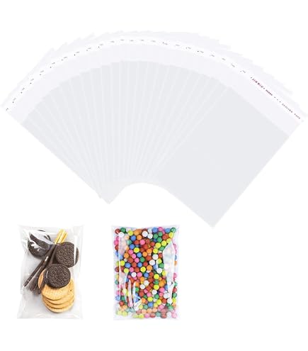 200 Bolsas De Celofán Transparentes De 5 X 11 Pulgadas De Largo, Autoadhesivas, Bolsas De Polietileno Resellables De 2.8 Mils Para Panadería, Galletas, Velas, Navidad, Halloween, Fiesta, Palillos De