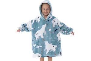 Wenlia Sherpa Hoodie Sudadera Manta para Adultos y Niños, Sudadera con Capucha Talla única, Elegante Manta usable con Bolsillos para Mujeres, Hombres, Adolescentes, Niños Pequeños
