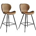 KithKasa Counter Height Bar Stools Set of 2 with Back, Mid Century Modern PU Leather 26" Kitchen Island Barstools with Metal Legs for Dining Room Kitchen Counter Pub Brown