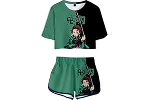 WANHONGYUE Anime Crop Top T Shirt and Shorts Set Women's 2 Piece Short Sleeve Outfits Girls Summer Active Tracksuit