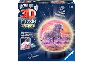 Ravensburger 11843 Puzzle 3D Veilleuse, Motif Chevaux sur la Plage, 72 pièces, à partir de 6 Ans, Lampe de Chevet LED avec mécanisme de potins