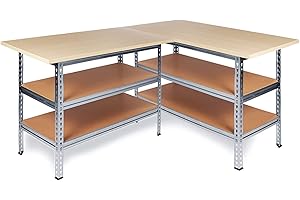 Ondis24 Werkstatt-Set Ecklösung Sparfuchs-Uwe 180 x 120 x 92 cm (H), 2X Werkbank aus Metall, melaminbeschichtete Arbeitsplatte, Problemlöser für Ecke