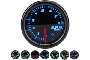Tachymètre universel 12V pour voiture, tachymètre Riloer Auto 2"/52mm avec support de montage et câble, 0-8000 RPM, affichage LED 7 couleurs avec éclairage multicolore réglable