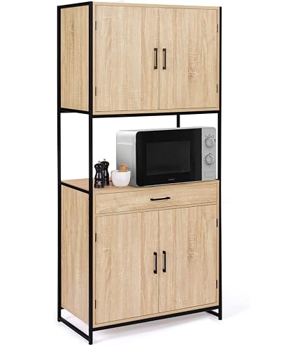 Credenza 2 Ante Detroit 100 Cm Design Industriale - Legno E Metallo, Ripiani Regolabili, Nicchie Aperte, Colore Legno/nero