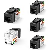 VCE RJ45 Cat6 90 Degree Keystone Module, Gold Plated Female Connector 250MHz, Compatible T568A/T568B, Black, 5 Pack