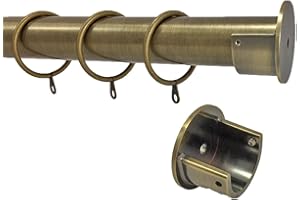 Your Home Online 28mm Complete Metal Recess Rings Curtain Pole Wall Brackets Chrome Brass Black (1.1m, Antique Brass)