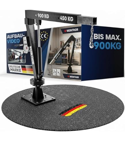 EBERTH Pick Up Kran, Ladekran, Maximum Tragfähigkeit 450 kg, massiver Fuß für Bodenmontage, Lasthaken und Kette, Hubhöhe von 35 bis 1330 mm, Auslegerlänge von 880 bis 1400 mm, Werkstattkran
