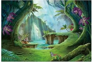 Aoihrraan 3x2m Incantato Foresta Sfondo Cartone Animato Fata Bosco Tigre Farfalla Fiori Natura Verde Paese Delle Meraviglie Fondali Fotografia Baby Doccia Ragazze Ragazzi Puntelli Fotografico