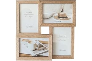 LIN HOME Marco de Fotos 10x15 para Múltiples Fotos - Marcos de Madera con Diseño Sencillo Multiusos para 4 Fotos