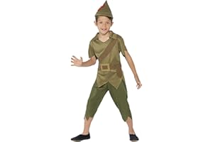 Smiffys Robin Hood Costume, Green with Hat, Top & Trousers, Boys Fancy Dress, Storybook Character Dress Up Costumes