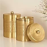 Peepul Tree Handmade Brass Jars With Lid For Tea Sugar Container | Set Of 2 Premium Pital Kitchen Storage Container Box Combo