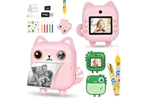 Ainiv Instant Print Camera for Kids - Dual 1080P Camera with 3 Rolls Print Papers, 32GB SD Card, 5 Color Pens, Gifts for 3-12 Year Old Boys & Girls, Pink