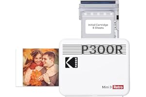KODAK Mini 3 Retro 4PASS Portable Photo Printer (3x3") + 8 Sheets, White