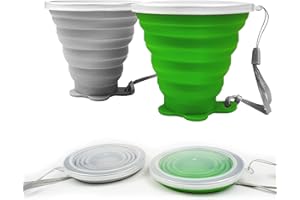 ddLUCK Silikonowy składany kubek, 2-pak składanych kubków podróżnych bez BPA, składane silikonowe kubki z plastikową pokrywką uszczelniającą, przenośny zestaw kubków wielokrotnego użytku, na piknik,