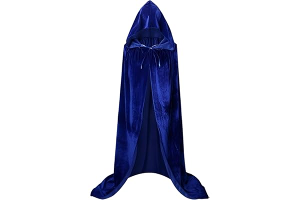 Proumhang Cape en Velours à Capuchon pour Enfants Cap Maxi Manteau de Vampire Sorcier Cape Fantaisie Halloween Noël Carnaval Bleu 130cm