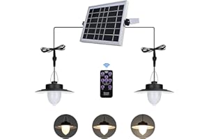 ENCOFT Lampada a Sospensione a 2 Luci Solare, 3 Modalità Lampada Solare LED da Esterno con Sensore di Movimento, 5 Livelli Luminosità 60LEDs Impermeabile Luce Solare con Telecomando, Bianco Caldo