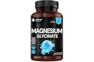 Magnesium Glycinate Supplements - 1040mg of Magnesium - 120 High Strength Capsules Providing 208mg Elemental Per Serving - Pure Active Ingredient - UK Manufactured by New Leaf Products