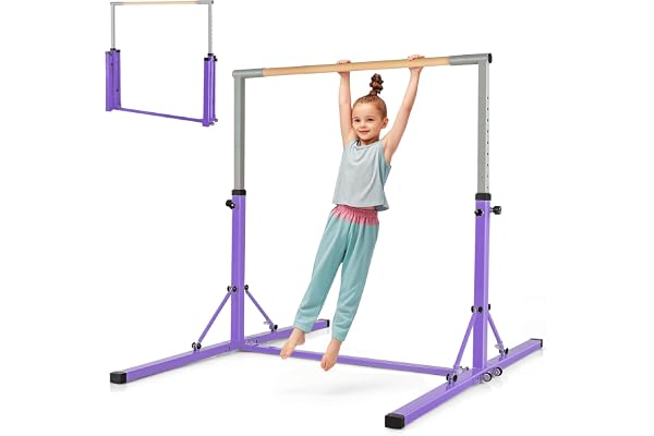GOPLUS Barre d'Entraînement de Gymnastique en Acier, Largeur/Hauteur Réglables, Charge 100-120kg, Barre de Gymnastique pour Enfants de 6 à 12 Ans, Idéal pour Gym, Maison