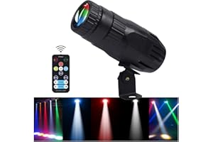 DJBOOMY Pinspot Light with Remote 4 in 1 Stage Spotlight: 15W RGBW LED Beam Mirror Disco Ball Spot Lights - Mini Pin Lighting for Party DJ Disco Wedding Bar Club Indoor Show