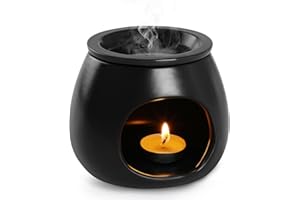 Bighan Wax Melt Burner, Ceramic Oil Burner Aroma Diffuser, Wax burner Ceramic Burners, Aromatherapy Holder, Tealight Holder Diffuser, Essential Oil, Candle Burnerfor Home Office Decor- Black