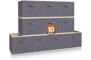 Lifewit Lot de 10 Cube de Rangement Tissu, Boite Rangement Pliables, Caisse Bac de Rangement avec Poignées, Panier et Boîtes de Rangement pour Vetements, Jouets, 26,5 x 26,5 x 28 cm, Gris