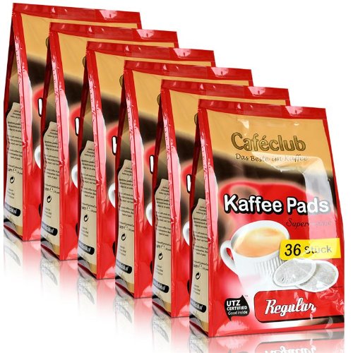 6x Cafeclub Kaffeepads Supercreme Regular 36 Pads fr Senseo