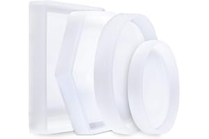 ISIYINER Moldes de Resina de Silicona Epoxi Moldes de Fundición Hexágono Cuadrado Redondo para DIY Manualidades Decoración del Hogar 4 Piezas