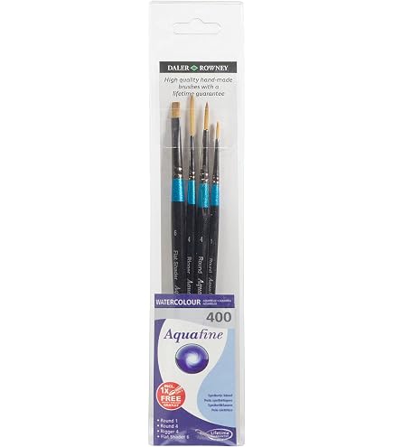 Daler-Rowney Aquafine Lot de 500 pinceaux aquarelle en poils synthétiques doux Manche court Rond ovale Délavé Court Plat Rigger et Flat Shader Portefeuille Lot de 500 pinceaux assortis