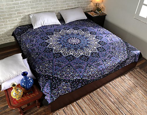 geschenke Tapisserie indische ethnisch 88×82 Deko Schwarz Wandteppich Baumwolle Wall Hanging Floral Gedruckt Von Rajrang - 3