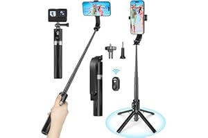 Kijki Selfie Statyw Quad z pilotem,Ufanore Wysuwany monopod Selfie Stick 55"(140 cm) Mini statyw do telefonu komórkowego z mocowaniem Gogro Kompatybilny z iPhone'em,Samsungiem,aparatem,smartfonami