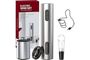 CIRCLE JOY 4-in-1 Apribottiglie Elettrico ricaricabile Set di Cavatappi per Vino in Acciaio Inossidabile con Tagliatore di Tappi, Aeratore e Tappo a Vuoto per gli amanti del Vino, Argento