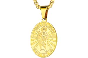 FaithHeart Collana Uomo Medaglia San Giuda Taddeo Talismano Nome Testo Personalizzabile ST.JUDE THADDEUS Argento/Nero/Oro Vintage Regalo in Acciaio Inox 316L Catena 55+5 CM