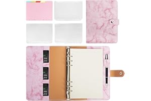 CLASSYCOO A5 PU Leather Notebook Binder,A5 Leather Binder Notebook,Refillable Notebook A5 Planner Binder,with A5 Refill Paper,Binder Pockets&Dividers (Marble Pink)