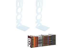 GODNEEI Metal Bookends, 1 Pair White Book Ends, Non Skid Rubber Pad Book End, Desktop Bookshelf, Reading Accessories, Organizer Book Stand for Home, Office, Library