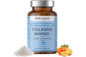 NATUGEA PREZZO LANCIO Collagene Marino con Acido ialuronico 2200mg + 200mg e Vitamina C | Brevettato: Collagene Marino Idrolizzato Peptan F | Per Pelle, Ossa e Articolazioni. 120 capsule