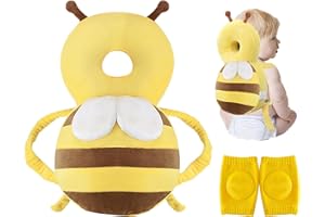 DAVBNM Baby Head Protector Backpack, Baby Head Protection Backpack, Knee Pads for Crawling, Protection Safety Pads for 4-24 Months Toddler Baby Learning Walking Crawling (Cute, Yellow)