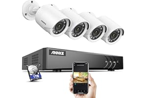 SANNCE ANNKE Kit de Seguridad 8 Canales DVR de 3K Lite con Detección de Personas Vehículoscon 4 CCTV 1080P Cámaras Sistema de Videovigilancia IP66 Impermeable Visión Nocturna Silencioso - 1TB HDD Disco Duro