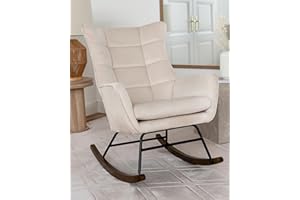 ‎QIYANO Qiyano Medira Schaukelstuhl Creme Beige, Schaukelsessel mit Armlehne, Gepolsterter Sessel Wohnzimmer, Hochwertige Verarbeitung, 180 kg Tragkraft