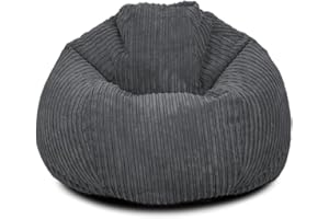 BAGS OF BEANS Extra Large Corduroy Ready Filled Adult Bean Bag - Comfortable Beanbag Lounger Chair for All Ages - Recliner Breathable Fabric Gaming Seat Bedroom Lounge 92(H)x102(W)x102(D)cm (Charcoal Grey)