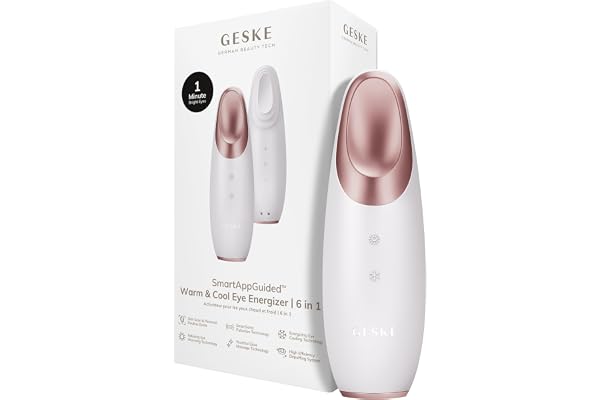 GESKE | SmartAppGuided™ Warm & Cool Eye Energizer | 6 in 1 | Masseur oculaire | Masseur anti-cernes | Supprimer les poches sous les yeux et les paupières tombantes | Massage électrique des yeux