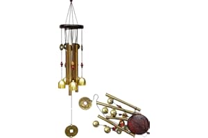 WYSUMMER Lucky Wind Chimes, Vintage Metal Hanging Wind Bell Outdoor Good Luck Hanging Charm with Coin for Garden Home Patio Yard (Wooden commemoration)