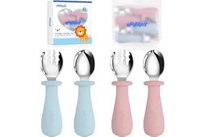 Nesritoy 4 Set Baby Besteckset|Kinderbesteck Mit Aufbewahrungstasche Silikon Löffelgabel Für BPA Kostenlos mit hält Anti-Choke-Design Für Baby Kleinkind Esslernbesteck